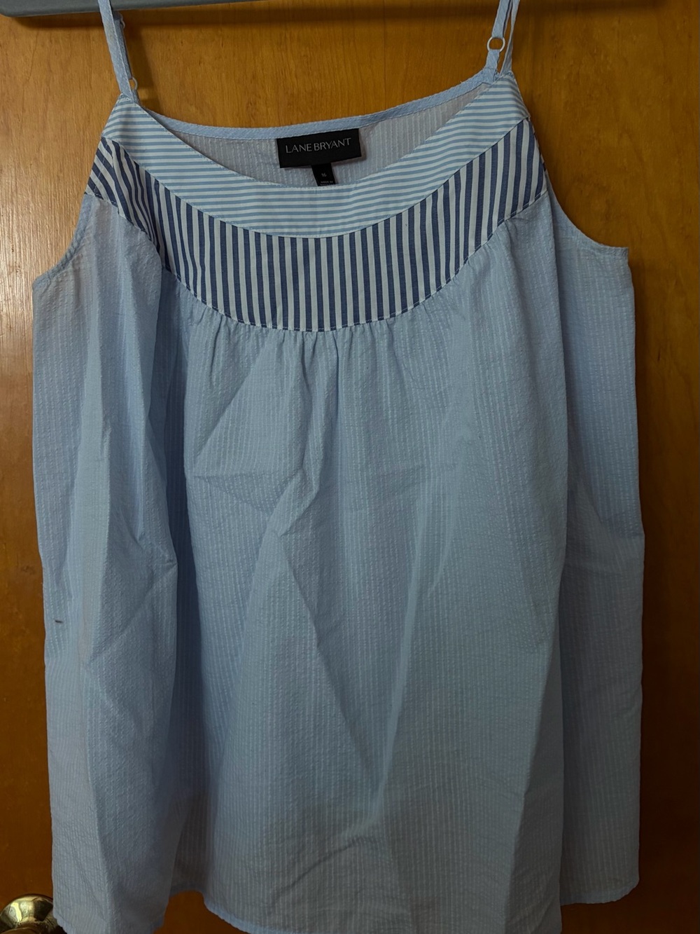 Lane Bryant Light Blue Striped Yoke Spaghetti Strap Tank